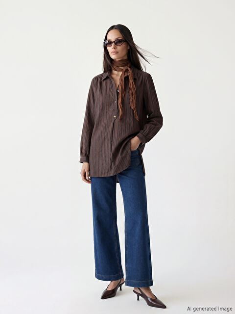 LCW STUDIO Çizgili Oversize Armürlü Kadın Gömlek Tunik - S6JE22Z8-LGS