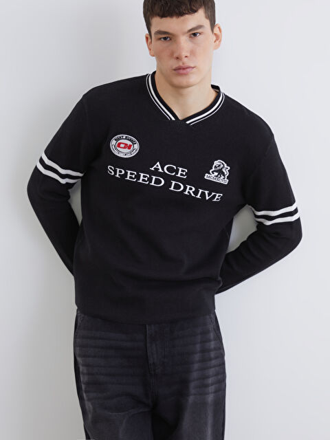 XSIDE V-Neck Printed Men's Knit Sweater - S6JE51Z8-CVL