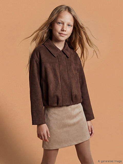 LCW Kids Süet Görünümlü Kız Çocuk Mont