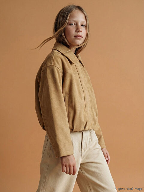 LCW Kids Süet Görünümlü Kız Çocuk Mont