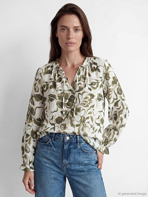 LCW Grace Bağlamalı Yaka Çiçekli Bluz - S6JE89Z8-LRA