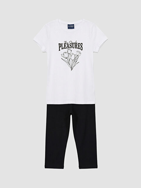 LCW ECO Bisiklet Yaka Baskılı Kız Çocuk Tişört ve Tayt - S6JF44Z4-CVL