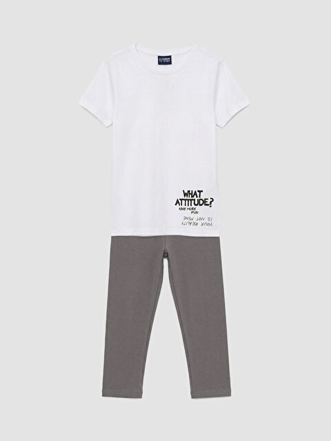 LCW ECO Bisiklet Yaka Baskılı Kız Çocuk Tişört ve Tayt - S6JF44Z4-H0H