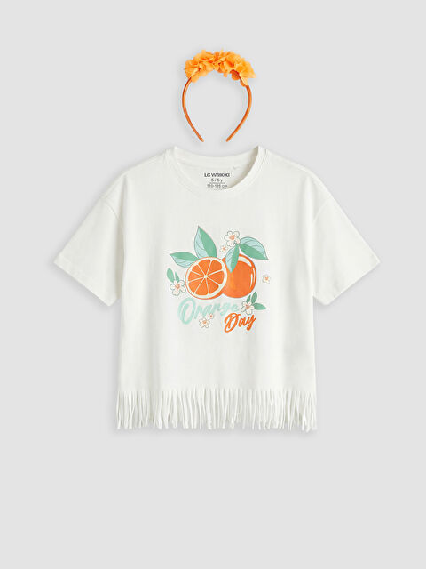 LCW Kids Bisiklet Yaka Baskılı Kız Çocuk Tişört ve Taç - S6JF52Z4-R9J