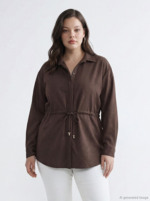 LCWAIKIKI Classic Suede Look Ruched Women's Shirt Tunic - S6JF53Z8-1VF