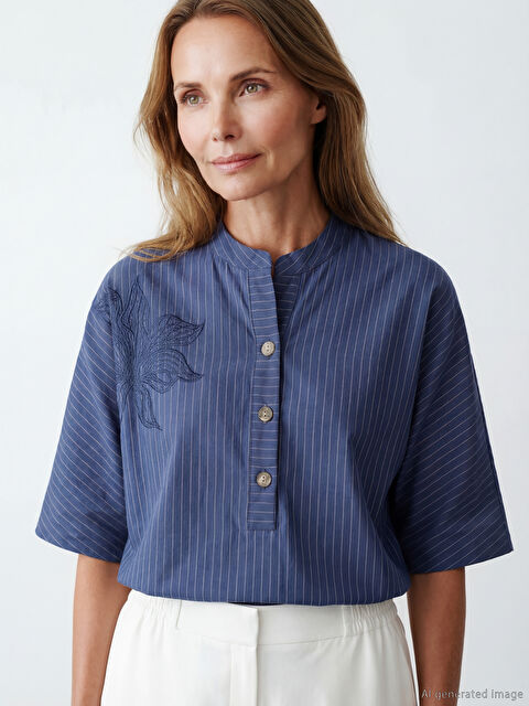 LCW Grace Notch Neck Striped Oversize Blouse