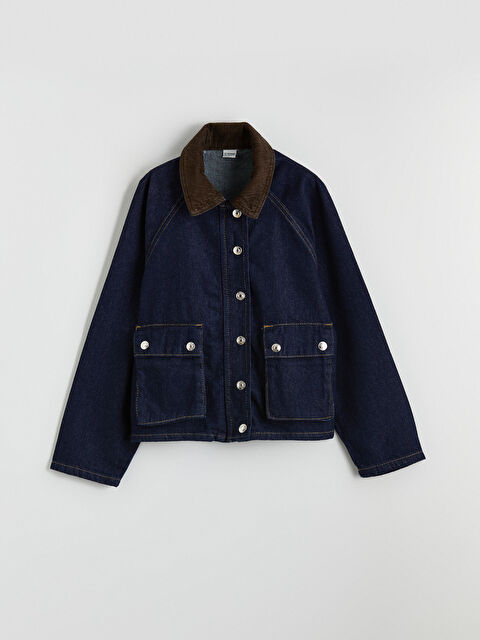 LCW Kids Fitilli Kadife Yaka Kız Çocuk Jean Ceket - S6JH55Z4-309