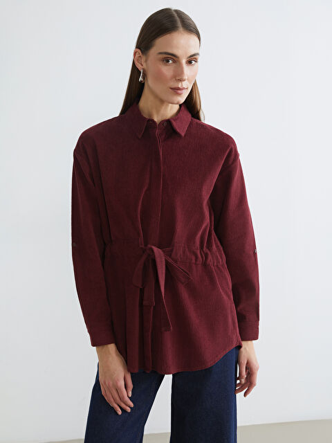 LCWAIKIKI Classic Beli Kuşaklı Kadın Kadife Gömlek Tunik	 - S6JH86Z8-21P