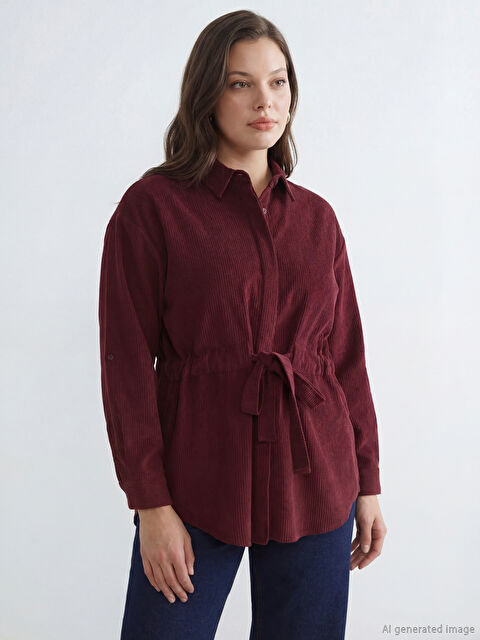 LCWAIKIKI Classic Beli Kuşaklı Kadın Kadife Gömlek Tunik	