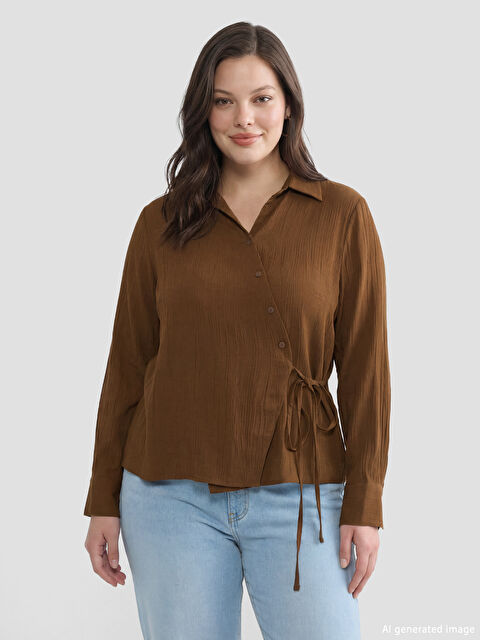 LCW STUDIO Women's Shirt with Textured Tie Detail - S6JI34Z8-H3W