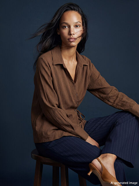 LCWAIKIKI Classic Dokulu Bağlama Detaylı Kadın Gömlek - S6JI34Z8-H3W