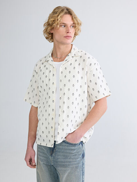 XSIDE Loose Fit Patterned Men's Muslin Shirt
