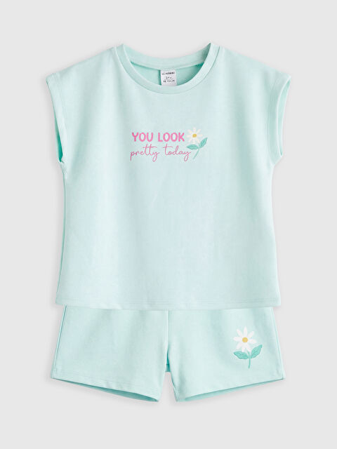 LCW Kids Nakışlı Kız Çocuk Soft Touch Tişört ve Şort Takım - S6JI43Z1-FPW