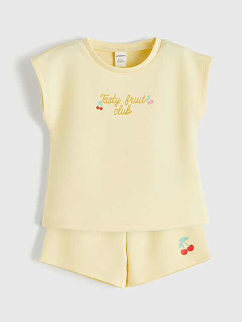 LCW Kids Nakışlı Kız Çocuk Soft Touch Tişört ve Şort Takım - S6JI43Z1-FRS