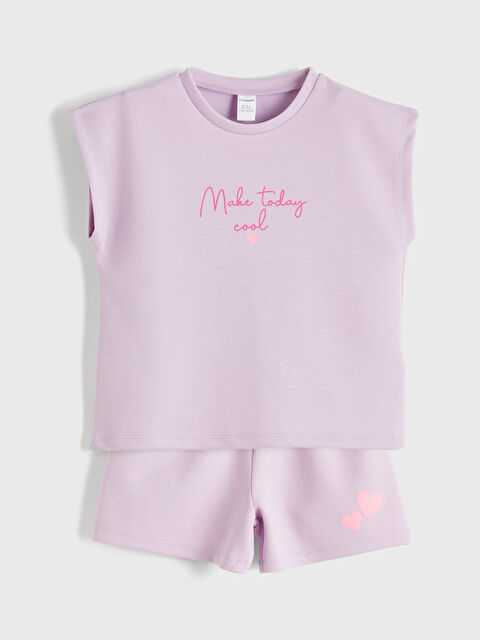LCW Kids Nakışlı Kız Çocuk Tişört ve Şort Takım - S6JI43Z1-G3W