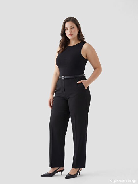 LCWAIKIKI Classic Belted Waist Cigarette Women's Pleated Trousers - S6JI60Z8-CVL