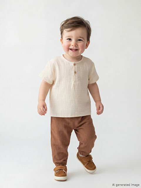 LCW baby Erkek Bebek Müslin Tişört ve Pantolon