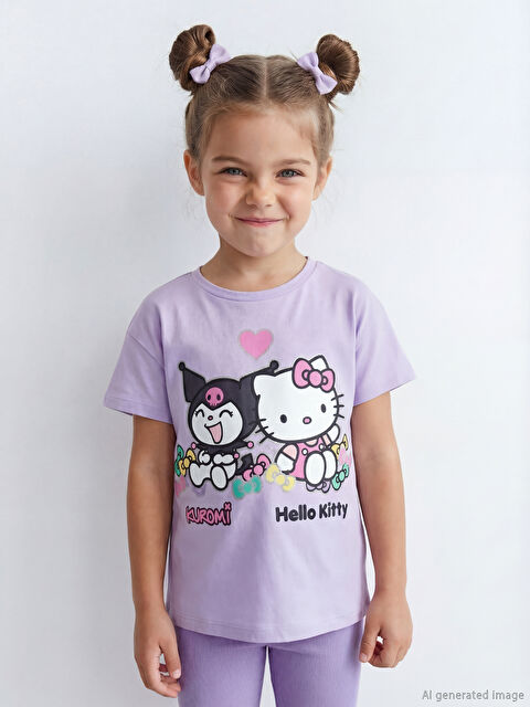 LCW Kids Hello Kitty Baskılı Kız Çocuk Penye Tişört ve Tayt - S6JJ57Z1-G0W