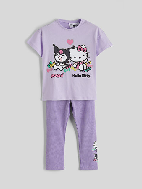 LCW Kids Hello Kitty Baskılı Kız Çocuk Penye Tişört ve Tayt - S6JJ57Z1-G0W