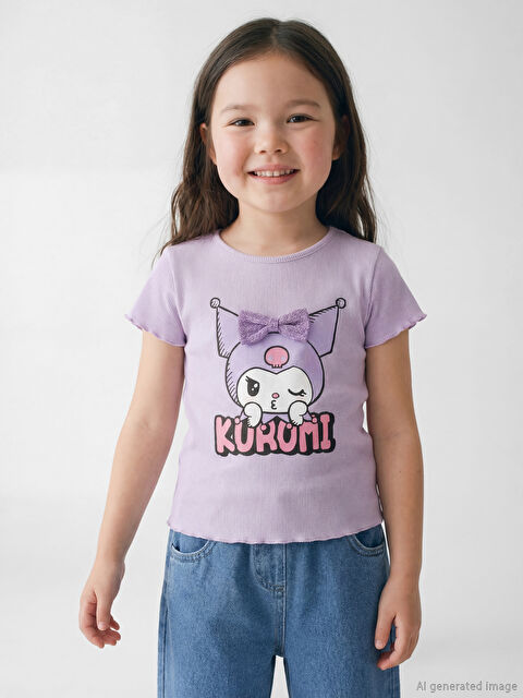 LCW Kids Kuromi Baskılı Kız Çocuk Fitilli Tişört - S6JJ58Z1-G0W