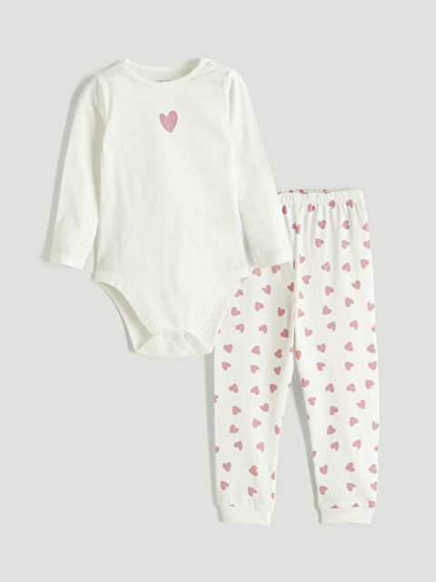 LCW Kids Kalp Baskılı Kız Bebek Çıtçıtlı Body ve Tayt - S6JJ70Z1-LRA