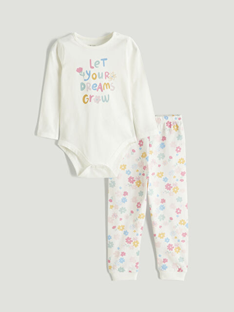 LCW Kids Baskılı Kız Bebek Çıtçıtlı Body ve Tayt - S6JJ70Z1-LT4