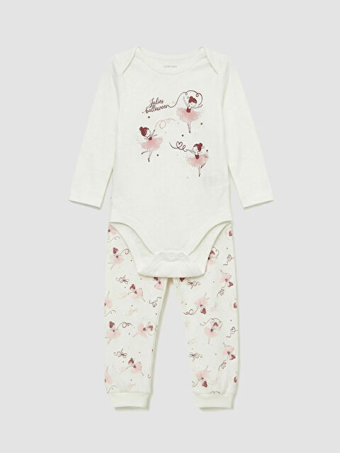 LCW Kids Baskılı Kız Bebek Çıtçıtlı Body ve Tayt - S6JJ70Z1-SWC