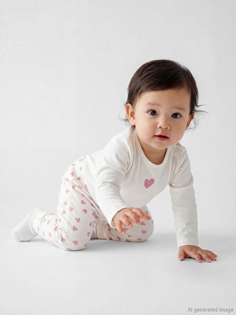 LCW baby Kalp Baskılı Kız Bebek Çıtçıtlı Body ve Tayt - S6JJ70Z1-LRA