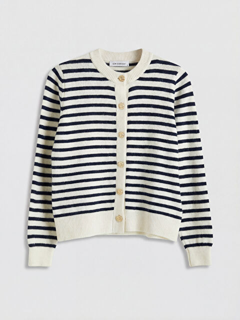 LCWAIKIKI Classic Bisiklet Yaka Çizgili Kadın Triko Hırka - S6JJ88Z8-LFC