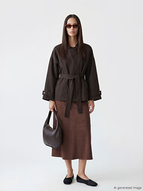 LCW STUDIO Beli Fermuarlı Süet Görünümlü Kloş Etek - S6JJ99Z8-JSE