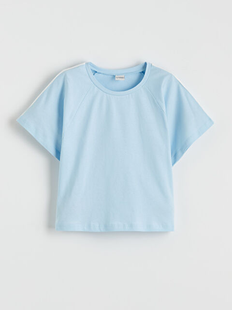 LCW ECO Bisiklet Yaka Şeritli Bol Fit Kız Çocuk Tişört - S6JK58Z4-QXG