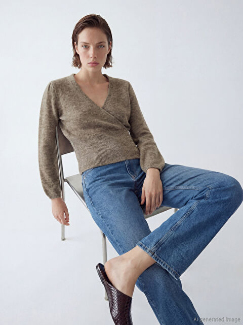 LCWAIKIKI Classic Kruvaze Yaka Kadın Triko Kazak - S6JL03Z8-DFV