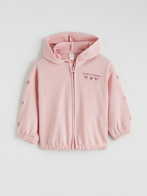 LCW Kids Kapüşonlu Baskılı Kız Çocuk Fermuarlı Sweatshirt