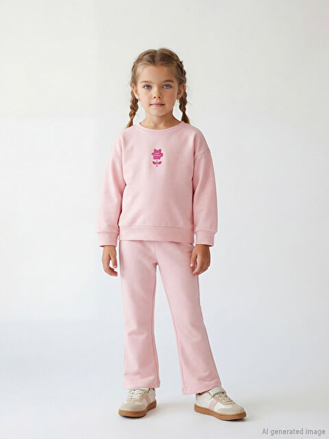 LCW Kids Çiçek Baskılı Kız Çocuk Soft Touch Sweatshirt ve Eşofman Altı - S6JN30Z1-G1W
