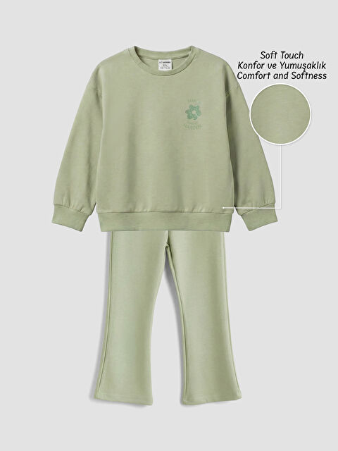 LCW Kids Çiçek Baskılı Kız Çocuk Soft Touch Sweatshirt ve Eşofman Altı - S6JN30Z1-GMG