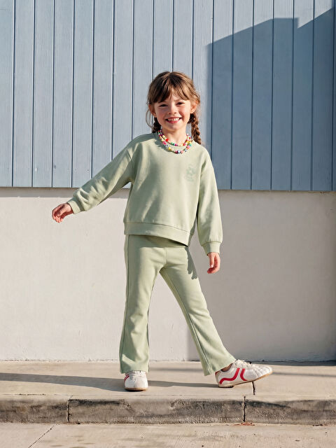 LCW Kids Çiçek Baskılı Kız Çocuk Soft Touch Sweatshirt ve Eşofman Altı - S6JN30Z1-GMG