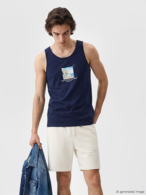 XSIDE Bisiklet Yaka Baskılı Erkek Kolsuz Tişört