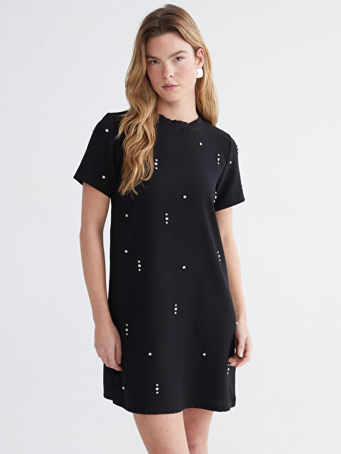 LCW ECO Bisiklet Yaka Taşlı Mini Elbise - S6JN77Z8-CVL