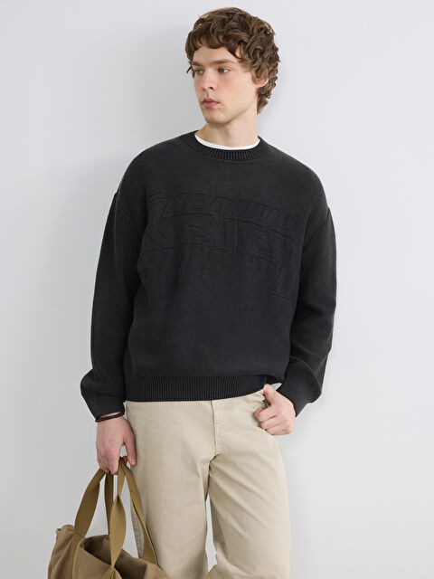 XSIDE Bisiklet Yaka Kabartma Baskılı Erkek Triko Kazak - S6JN86Z8-HZX