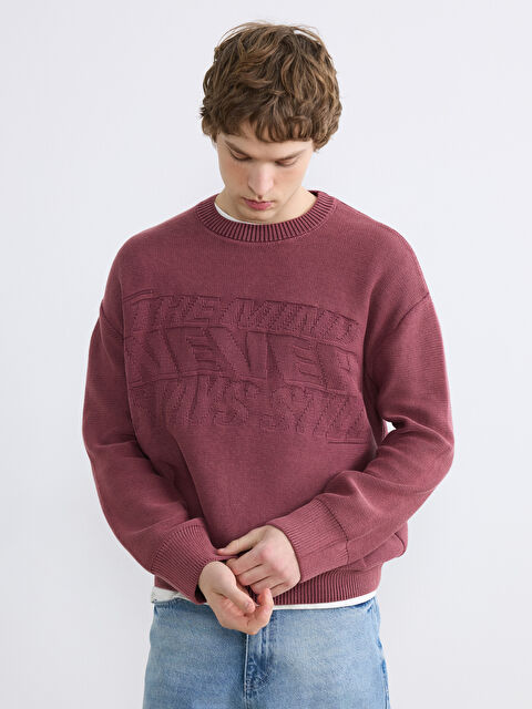 XSIDE Bisiklet Yaka Kabartma Baskılı Erkek Triko Kazak - S6JN86Z8-J4D