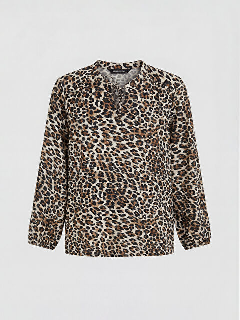 LCWAIKIKI Classic بلوزة نسائية بطبعة النمر وبياقة بربطة عنق - S6JO19Z8-LQB