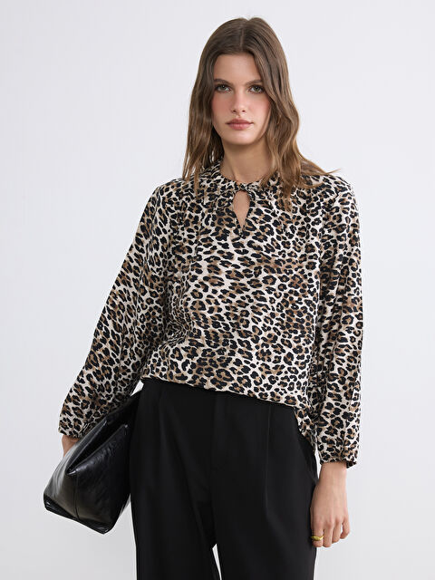 LCWAIKIKI Classic Women's Tie Neck Leopard Print Blouse - S6JO19Z8-LQB