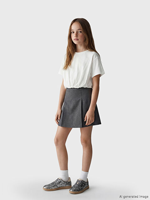 LC WAIKIKI Beli Lastikli Çizgili Kız Çocuk Şort Etek