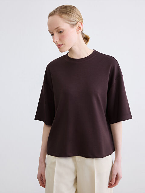 LC WAIKIKI Bisiklet Yaka Oversize Kadın Tişört - S6JO64Z8-JR3