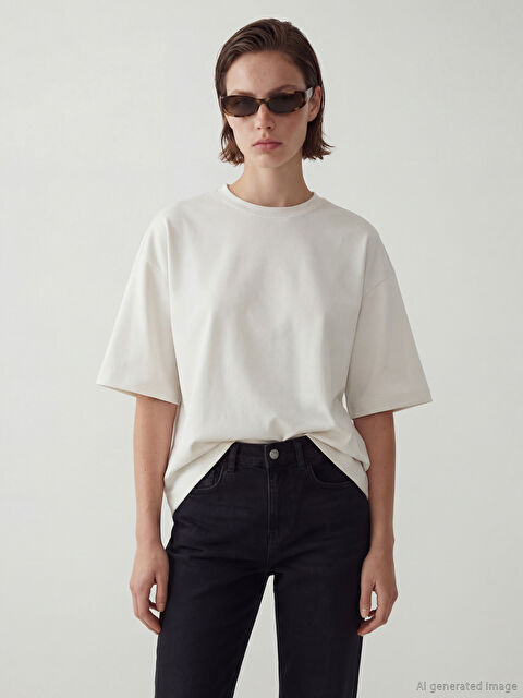 LCW ECO Bisiklet Yaka Oversize Kadın Tişört - S6JO64Z8-VF5