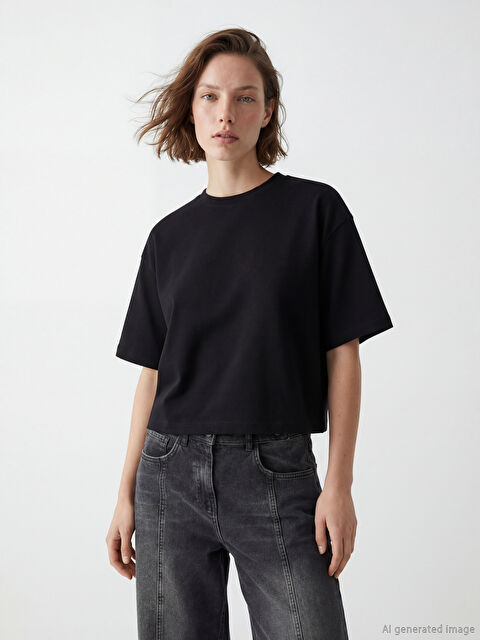 LC WAIKIKI Bisiklet Yaka Oversize Kadın Tişört - S6JO64Z8-CVL