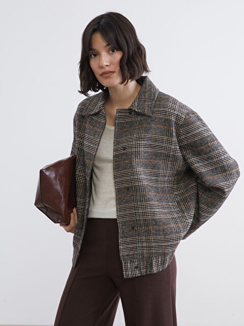 LCW Vision Gömlek Yaka Ekose Kadın Kaşe Ceket - S6JP45Z8-LKX