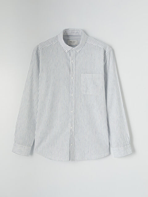 LCW Vision Regular Fit Çizgili Keten Karışımlı Erkek Gömlek