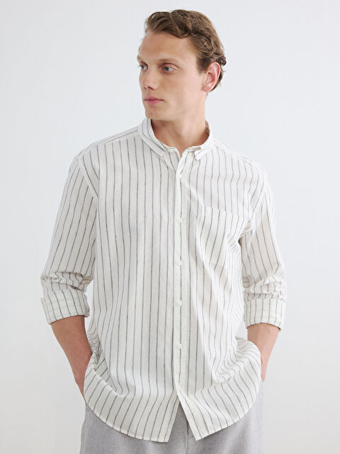 LCW Vision Regular Fit Çizgili Keten Karışımlı Erkek Gömlek