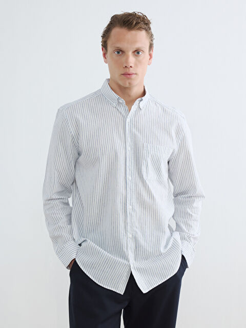 LCW Vision Regular Fit Çizgili Keten Karışımlı Erkek Gömlek